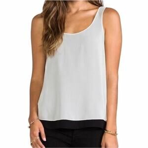 Vince. 100% Silk Double Layer Tank Top Black & Cream Scoop Neck Women's Medium